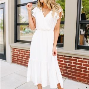 Magnolia Boutique Ruffle Sleeve White Midi Dress